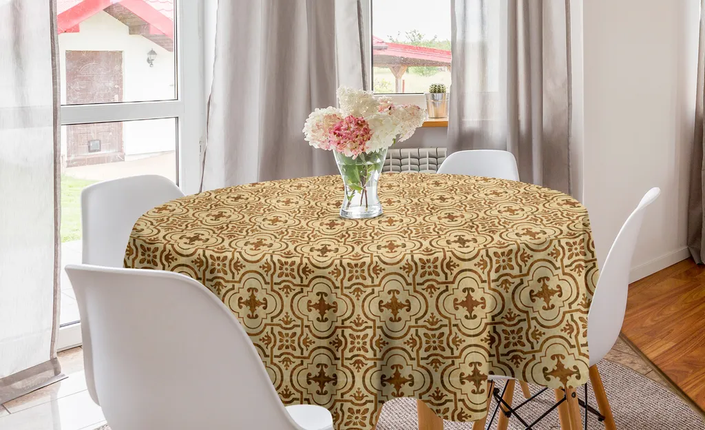 ABAKUHAUS Tovaglia rotonda color terra, fiori damascati, tovaglia circolare per sala da pranzo, decorazione cucina, 150 cm, beige e marrone