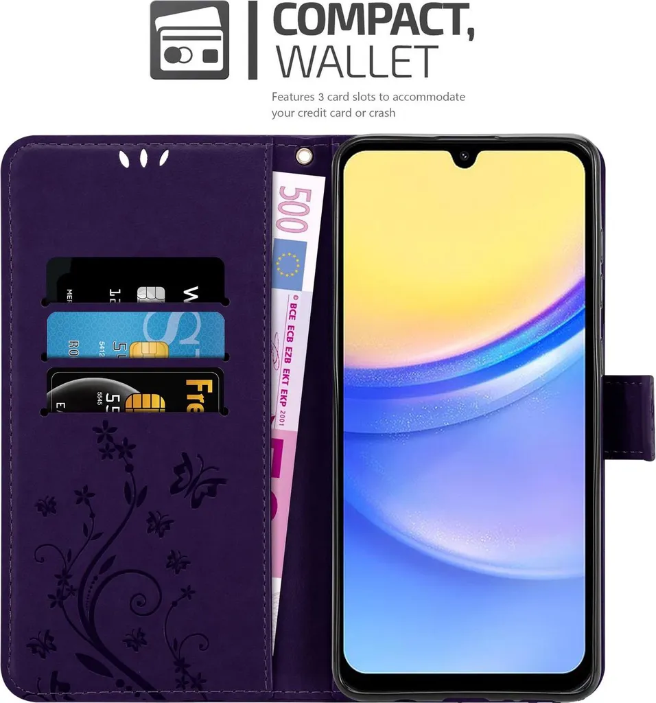 Custodia Samsung Galaxy A15 Floreale Viola - Elegant Book Case
