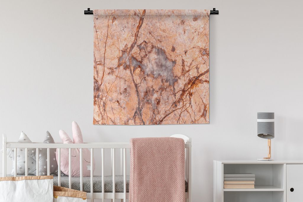 MuchoWow Wandteppich Wandbehang Marmor - Orange - Grau - Luxus 90x90 cm Tapisserie Dekoration Wandtuch - Wandaufhänger