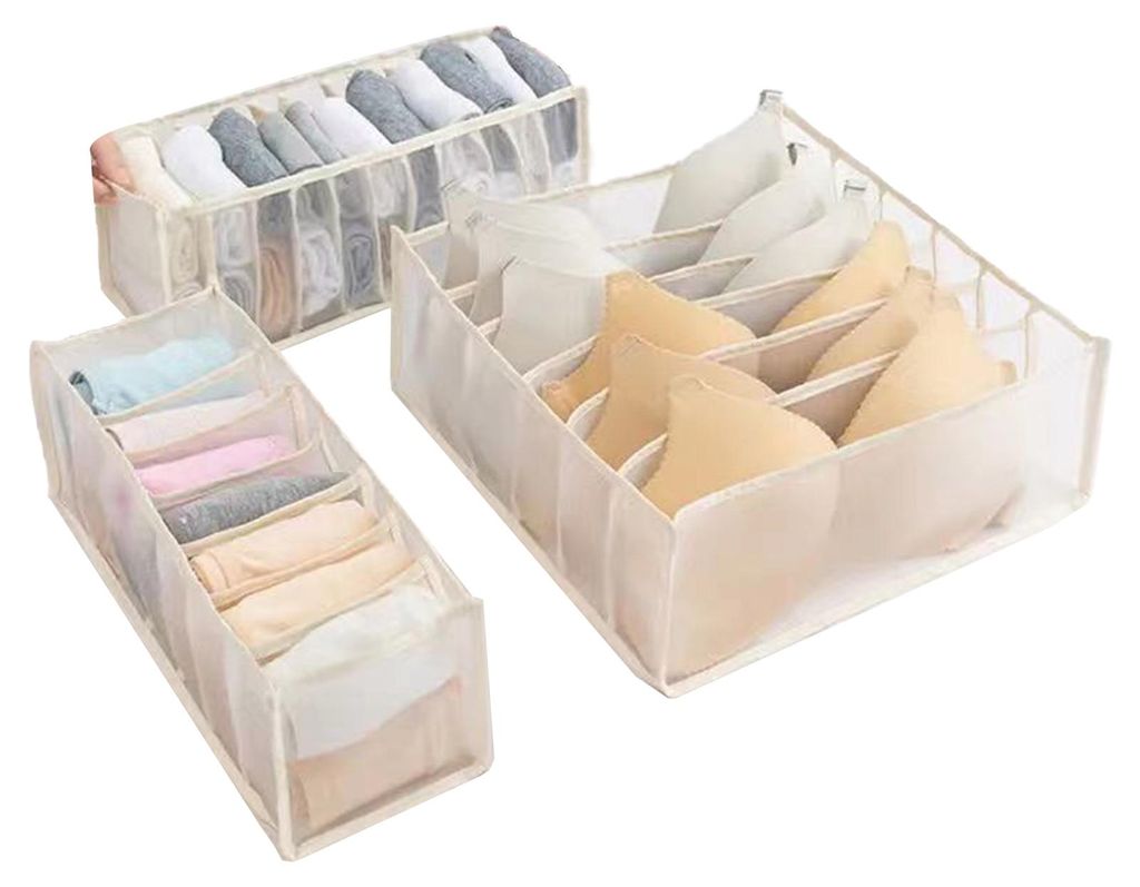 3-teiliger atmungsaktiver Socken-Schubladenorganizer aus Netzgewebe, Aufbewahrungsbox für BHs mit 6, 7 oder 11 Fächern, Kleiderschrank-Organizer ...