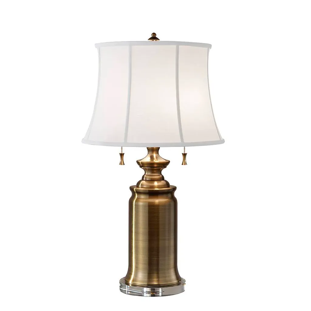 Lampe à poser classique en laiton de 68 cm avec grand abat-jour blanc