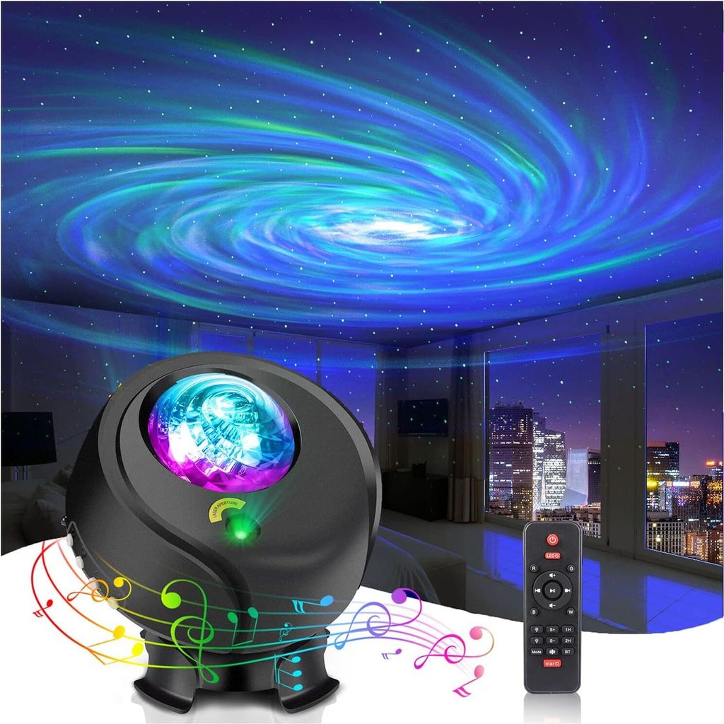 Sternenhimmel LED Projektor Kinder, Lampe Bluetooth Lautsprecher, Zimmer Deko Licht für Erwachsene Geburtstag Neujahrsgeschenke,Schwarz