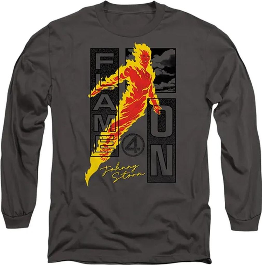 Fantastic Four - "Flame On Johnny Storm Trend" T-Shirt für Herren/Damen Uni, Langärmlig TV23744 (XXL) (Hellgrau)