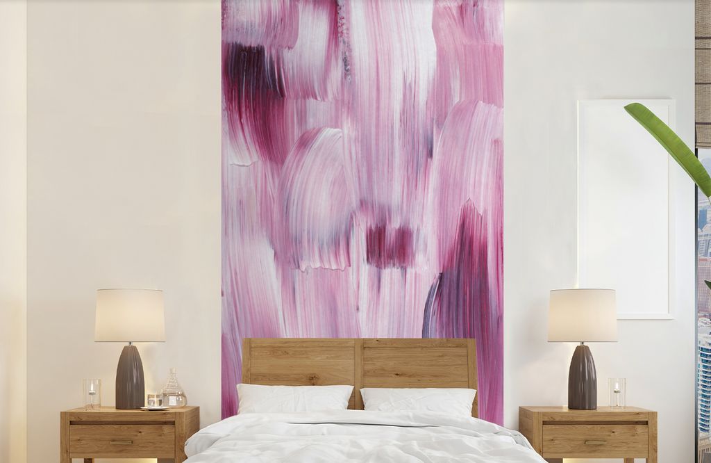 MuchoWow Fototapete für Wohnzimmer oder Schlafzimmer Wandtapete Vinyl Motivtapete Farben - Farbe - Rosa - 120x240 cm - Hintergrundbild