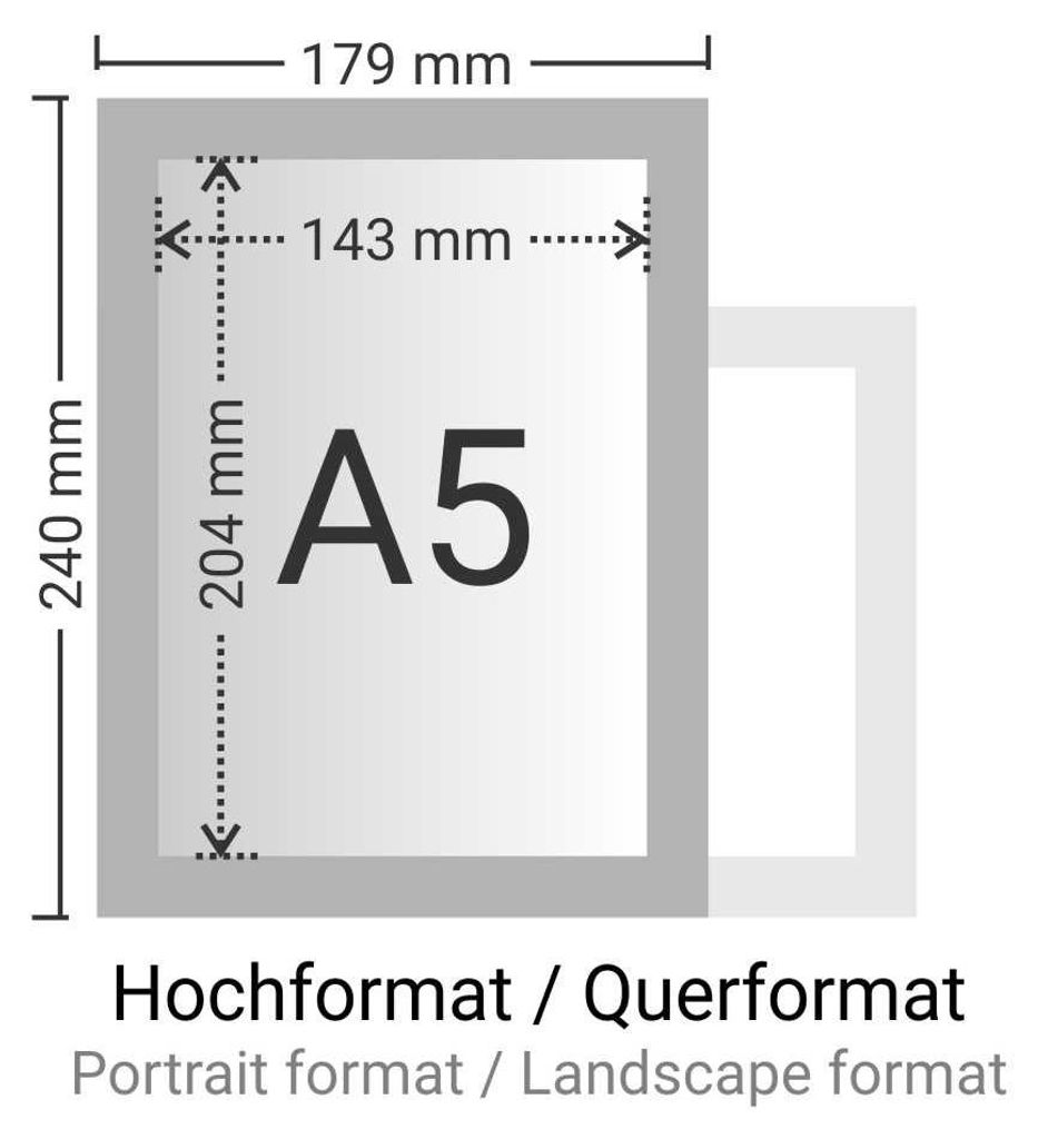 Dokumentenhalter DIN A5 Hoch & Querformat magnetisch grauer Rand, beiseitig Dokumententasche Aushangfolie Magnetrahmen Hart PVC