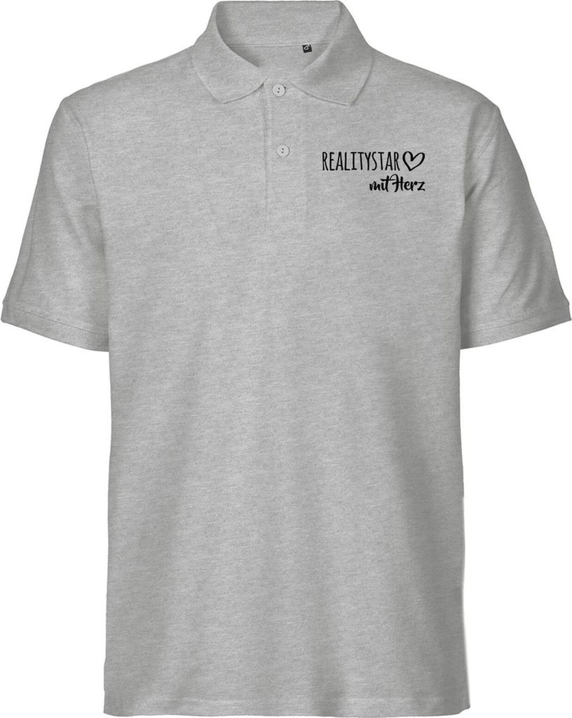 Huuraa Herren Polo Shirt Ralitystar mit Herz XXL Sport Grey Bio Baumwolle Fairtrade Poloshirt Geschenkidee