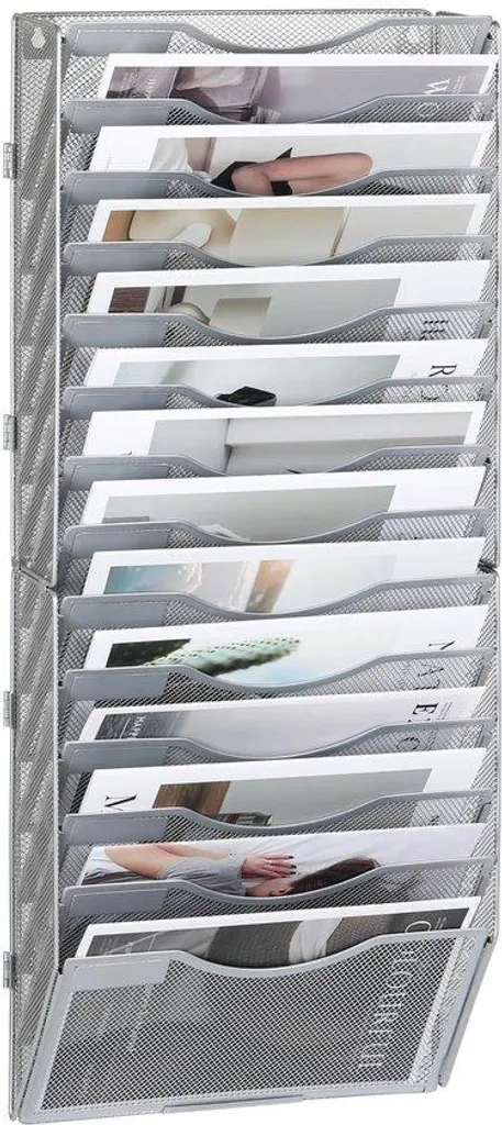 Boîte de rangement A4 murale avec 14 compartiments métal argenté
