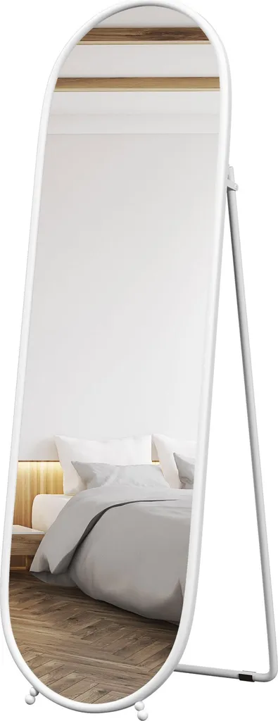 Miroir intégral ovale anti-éclats 160x40 cm cadre métal blanc fiable