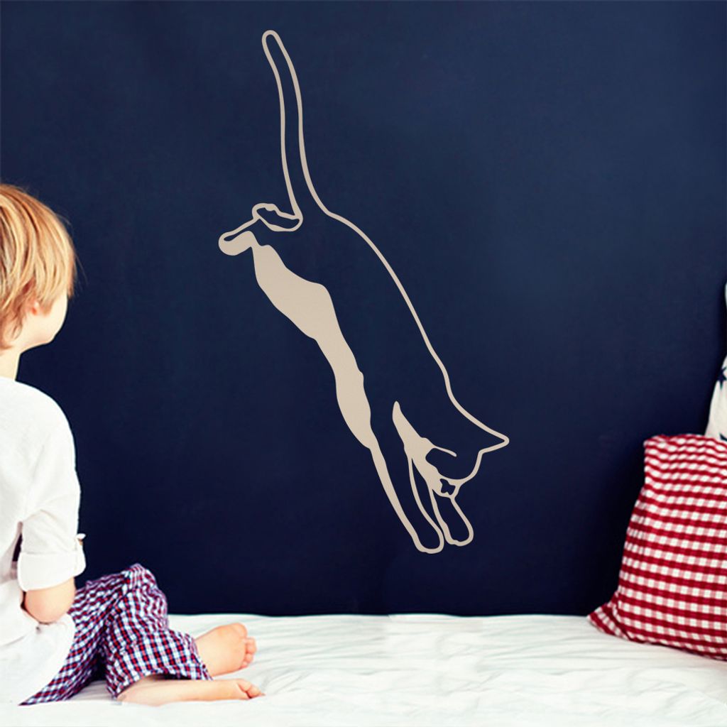 KIWISTAR Katze springt - 7 Leben Jagen Wandtattoo in 6 Größen - Wandaufkleber Wall Sticker - Dekoration, Küche, Wohnzimmer, Schlafzimmer, Badezi...