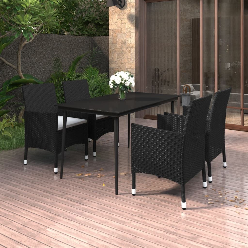 Maison Exclusive - 5-tlg. Garten-Essgruppe mit Auflagen Poly Rattan und Glas