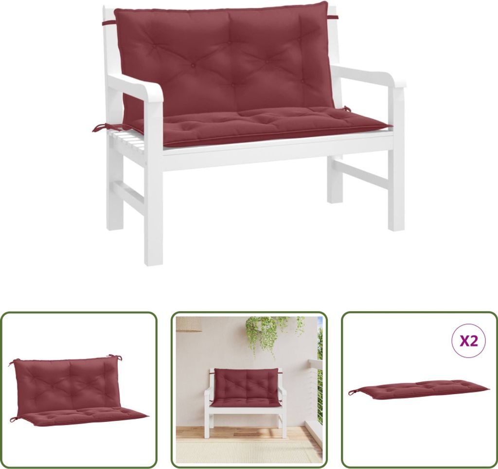 The Living Store Gartenbank-Auflagen 2 Stk. Melange Weinrot 100x50x7 cm Stoff