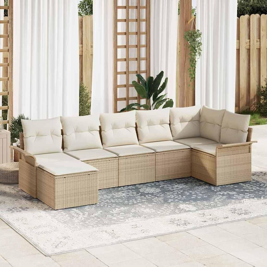 Maison Exclusive - Garten-Sofa-Set mit Kissen mit Speicher 7 pcs Beige Poly Rattan