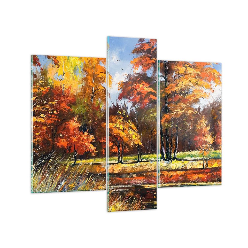 Bilder auf glas - Park Herbst Wasser - 95x80cm - Glasbilder - Wandbilder - Kunstdruck - zum Aufhängen bereit - Wanddekoration aus Glas - Glas Bild...