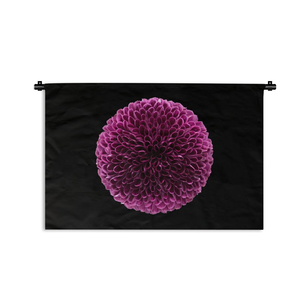 MuchoWow Wandteppich Wandbehang Eine kugelförmige lila Chrysanthemenblüte auf schwarzem Hintergrund 60x40 cm Tapisserie Dekoration Wandtuch - W...
