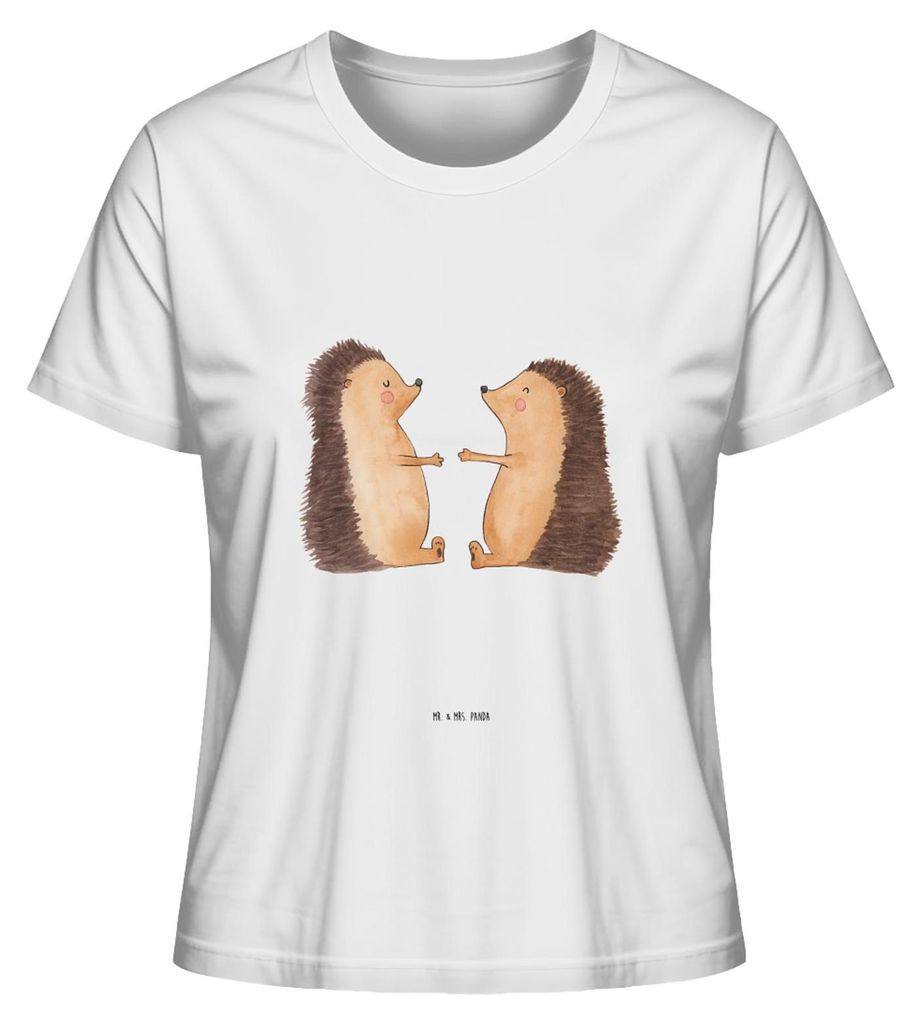 Mr. & Mrs. Panda Damen Basic T-Shirt Igel Liebe Größe S - Weiß - Geschenk, Kurzarm, Baumwoll, Freundin, Shirt, Mit Print, Hochzeitstag, Sommersh...