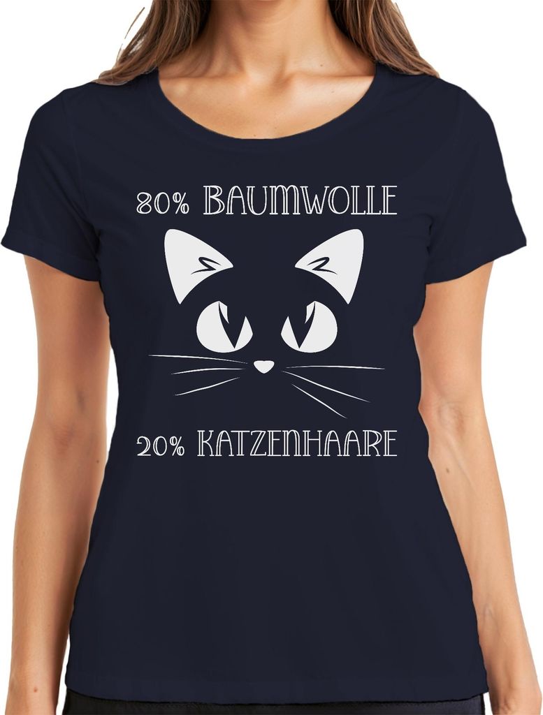80% Baumwolle 20% Katzenhaare Katzenfan Katzenmama Witzig Spruch Damen T-Shirt, Navy, 3XL