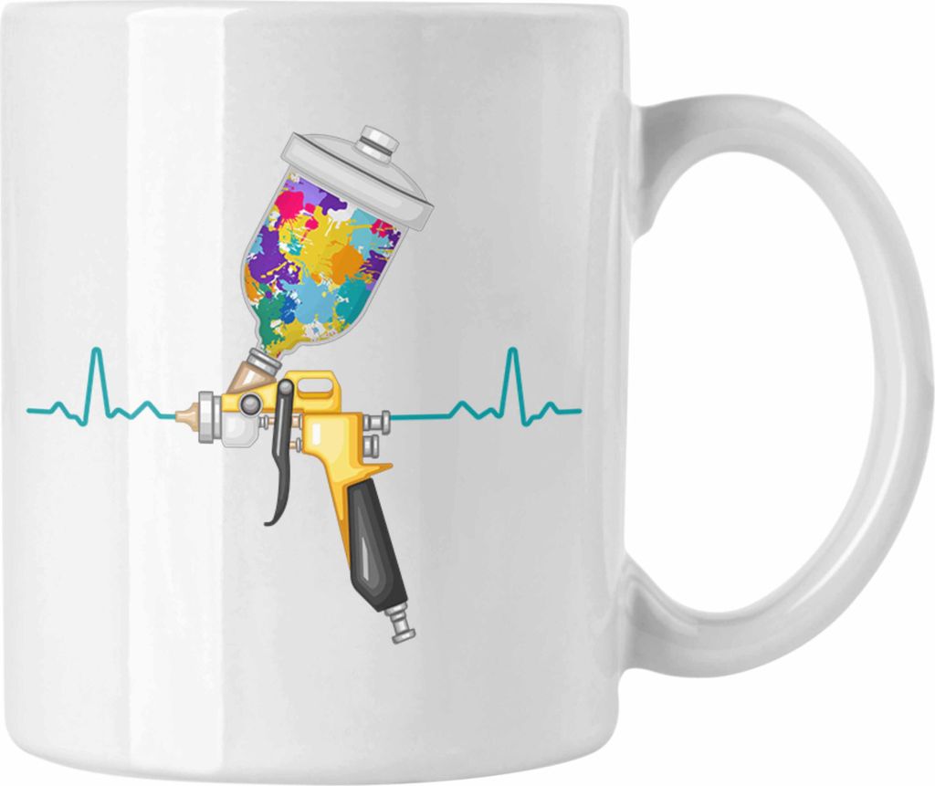 Trendation - Maler Job Tasse Geschenk Männer Herzschlag Lustig Anstreicher Malermeister Lackierer (Weiß)