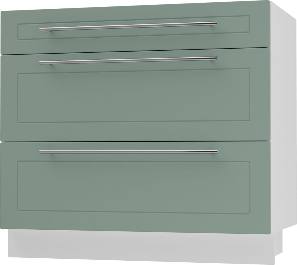Schubladenunterschrank KVANTUM Vollauszug 90cm Korpus- & Frontfarbe wählbar (Q-D3A/90),mint matt,weiß