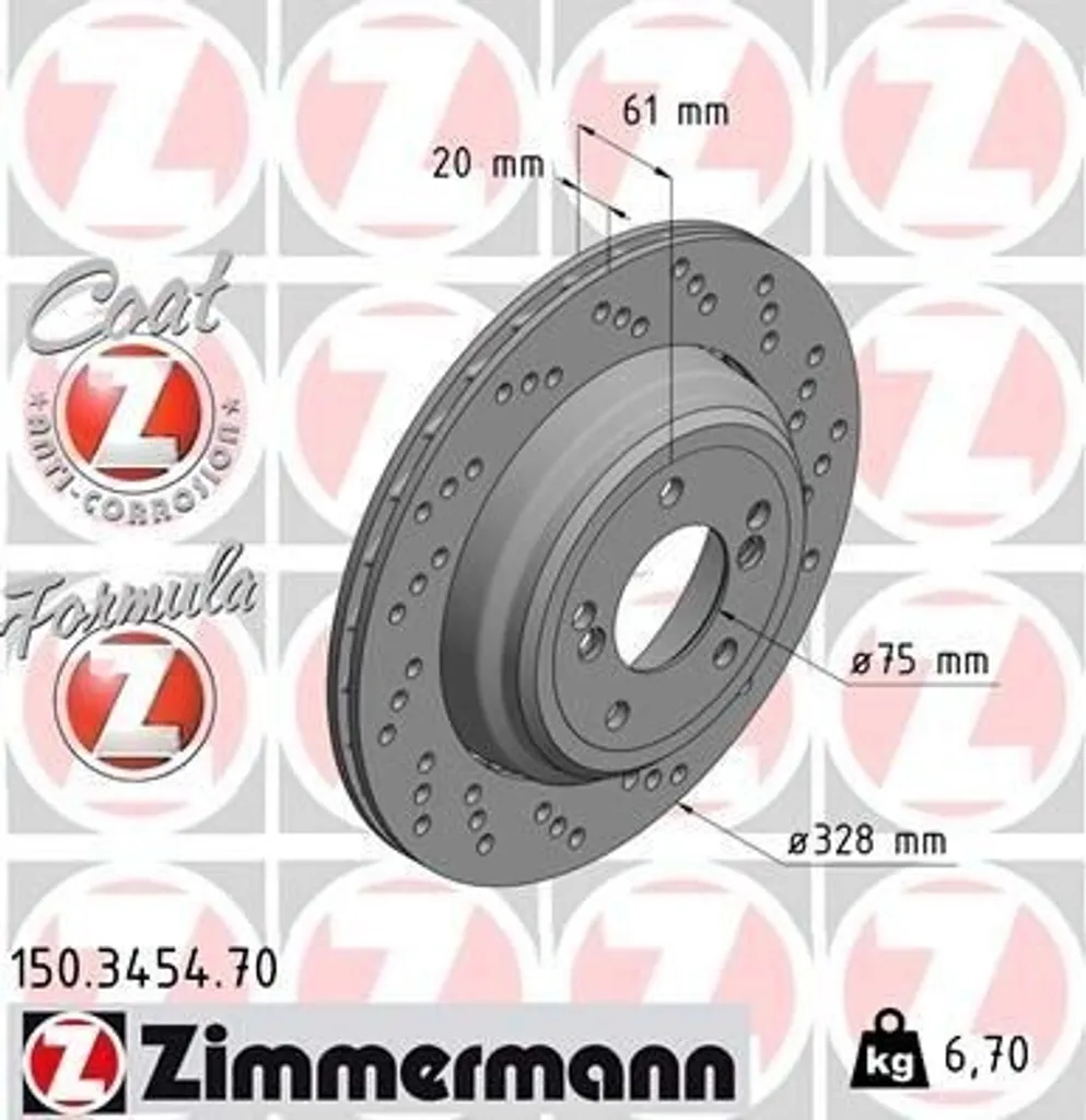 Disque de frein ventilé Zimmermann Formula Z Arrière Droit COAT Z