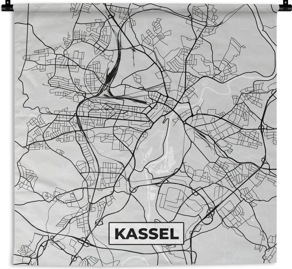 MuchoWow Wandteppich Wandbehang Karte - Deutschland - Kassel - Karte - Stadtplan 60x60 cm Tapisserie Dekoration Wandtuch - Dekorationen - Wand Decke