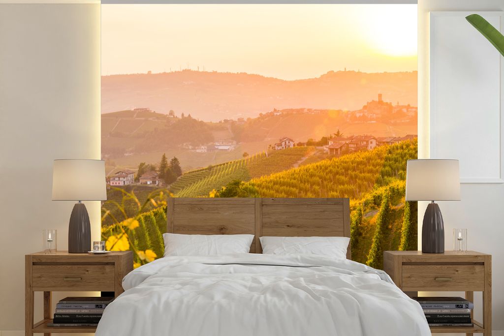 MuchoWow Fototapete für Wohnzimmer oder Schlafzimmer Wandtapete Vinyl Motivtapete Italien - Weinberg - Sonne - 240x240 cm - Schlafzimmer-Tapete