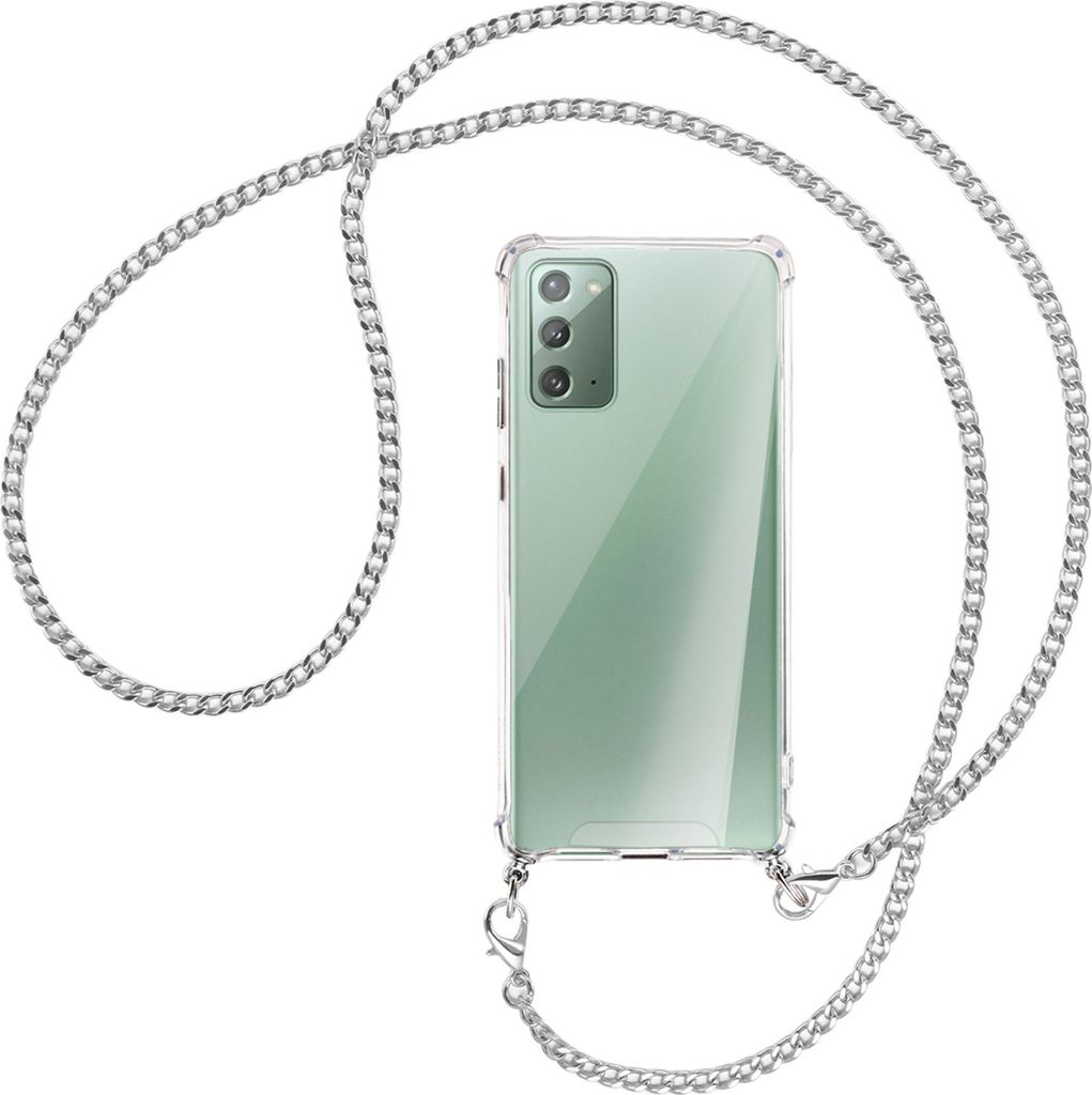 Handykette Backcover-Schutzhülle mit Band (Metall silberfarben) für Samsung Galaxy Note20 4G/5G (N980,N981) - silberfarbene Kette