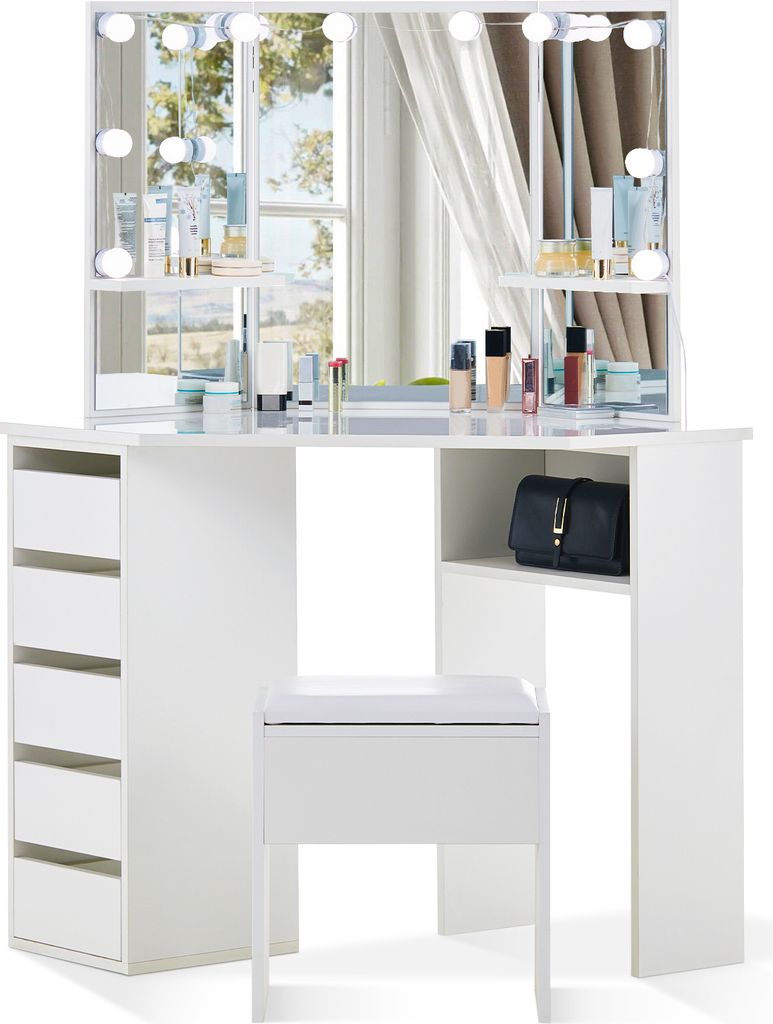 CLIPOP Coiffeuse, Coiffeuse d'angle, 114x55x140cm 3 miroirs Image du produit 