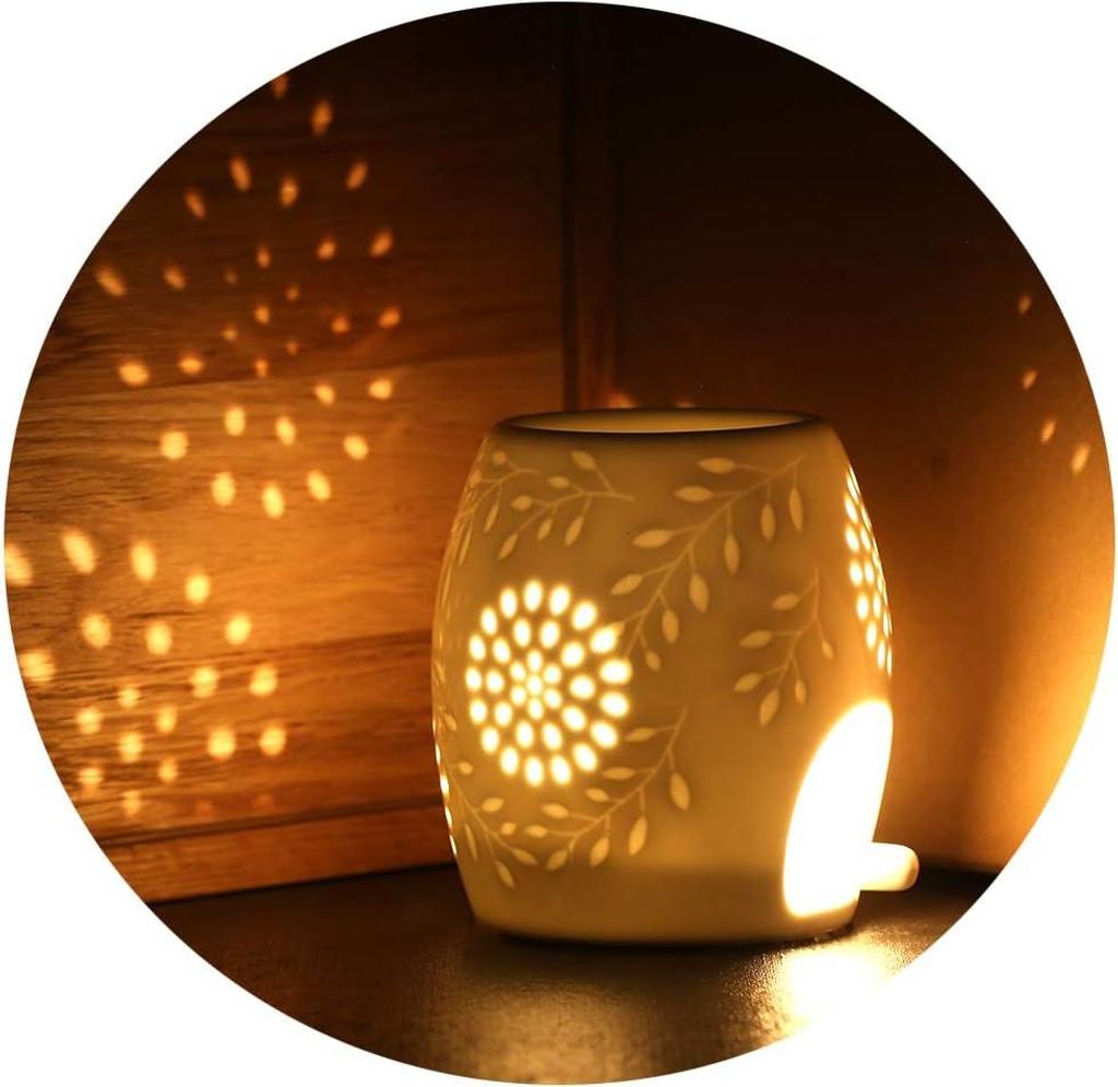 Aromalampe Teelichthalter Duftlampe aus Keramik weiß mit der Candle Löffel Aroma Diffuser Alles fürs Weihnachtsessen Festliche Atmosphäre