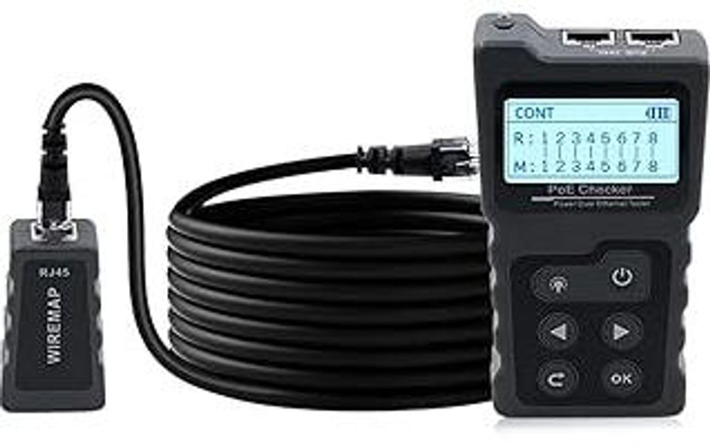 Multifunktions Kabeltester: RJ45 Netzwerktester mit PoE, Kontinuitätstest, Spannungsmessung & LED-Beleuchtung - Ideal für CAT5e/CAT6/CAT6a Ethern...