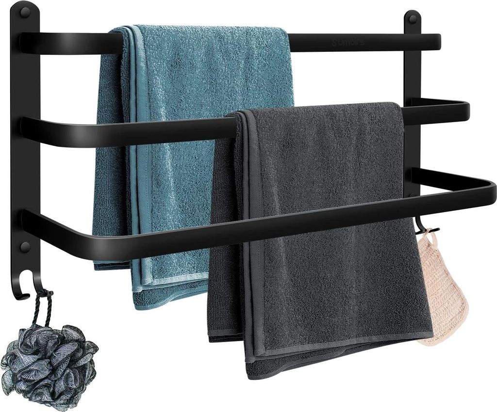 Schwarze Wandmontierte Handtuchleisten - 3-lagiges Aluminium Handtuchregal mit Haken für Badezimmer und Küche (60CM)