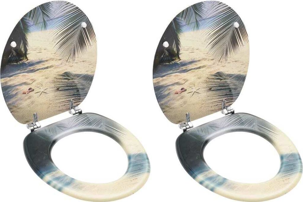 Eleganten-Stil Toilettensitze mit Deckel 2 Stk. MDF Strand-Design DE51946