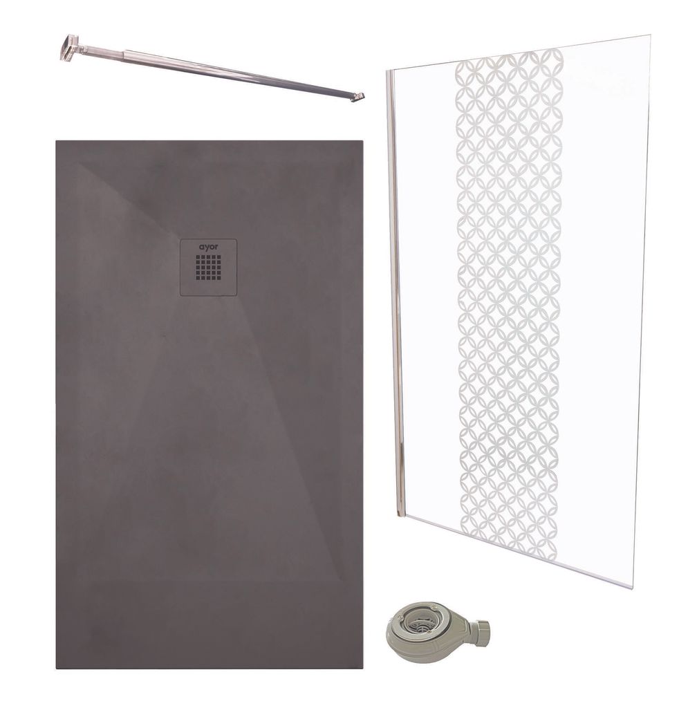 ONDEE ZEN-PACK DUSCHE – Anthrazitfarbene Duschwanne 120 x 90 cm + 120 cm lange Duschwand + Befestigungsstange