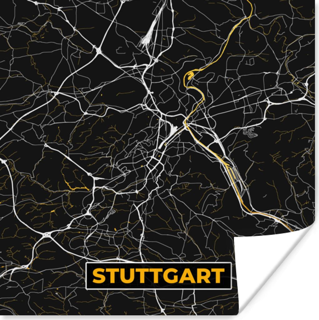 MuchoWow Poster Stuttgart - Gold - Karte - Stadtplan - Deutschland 50x50 cm - Wohnzimmerdekoration