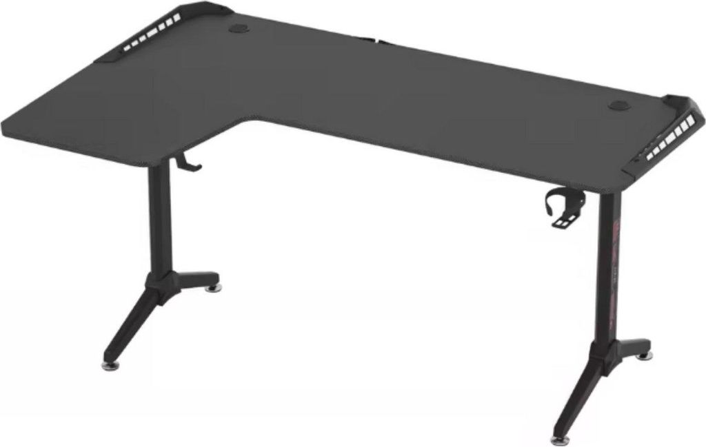 Gaming L-Eckschreibtisch „Brutal“ – 162cm – Mit RGB LED-Beleuchtung, Rechter Ecke, Metallgestell & Bekerhalter – Schwarz