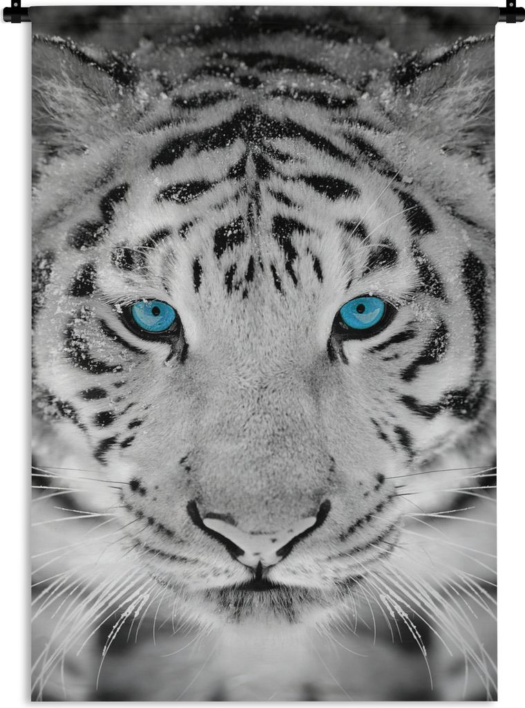 MuchoWow Wandteppich Wandbehang Tiere - Tiger - Augen - Blau - Schwarz und weiß 120x180 cm Tapisserie Dekoration Wandtuch - Schlafzimmer - Dekor...
