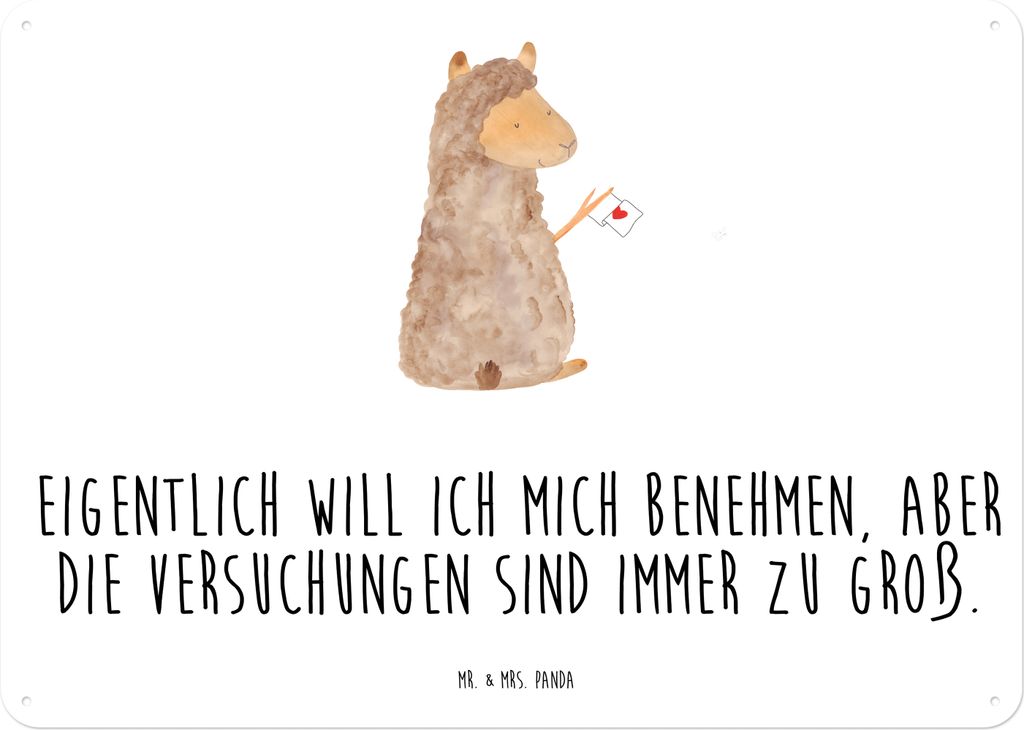 Mr. & Mrs. Panda Schild Alpaka Fahne DIN A4 - Weiß - Geschenk, Türschild, Lama, Alpakas, tafel, Lamas, Wandbild, Deko Blechschild, Retro, Liebe