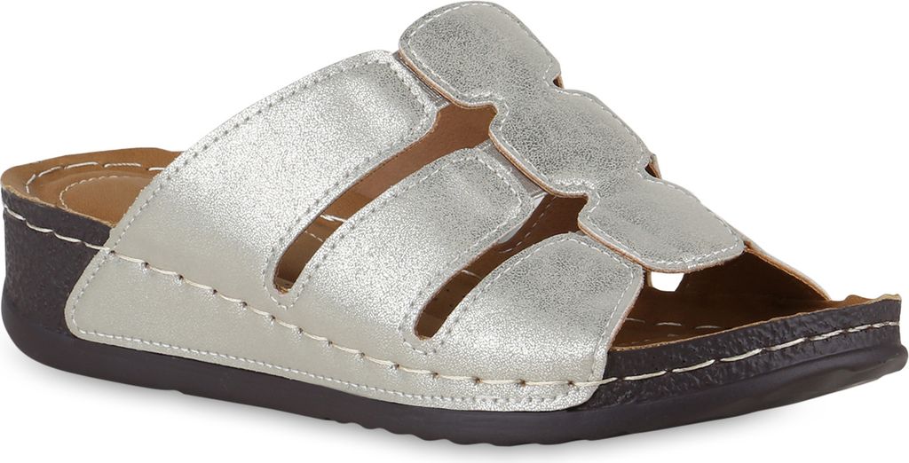 VAN HILL Damen Komfort Sandalen Bequeme Keilabsatz Cut-outs Schuhe 841047, Farbe: Gold, Größe: 37