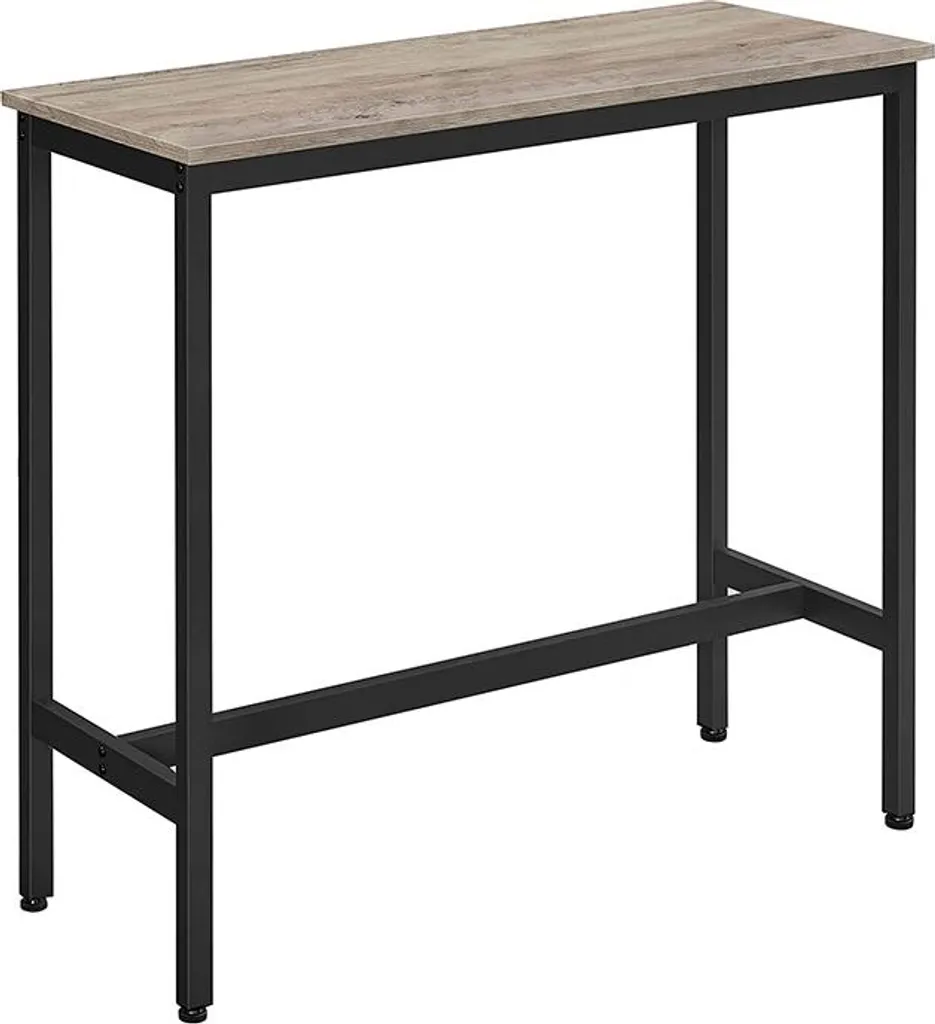 Table haute bois gris-beige et métal noir rectangulaire ultra stable