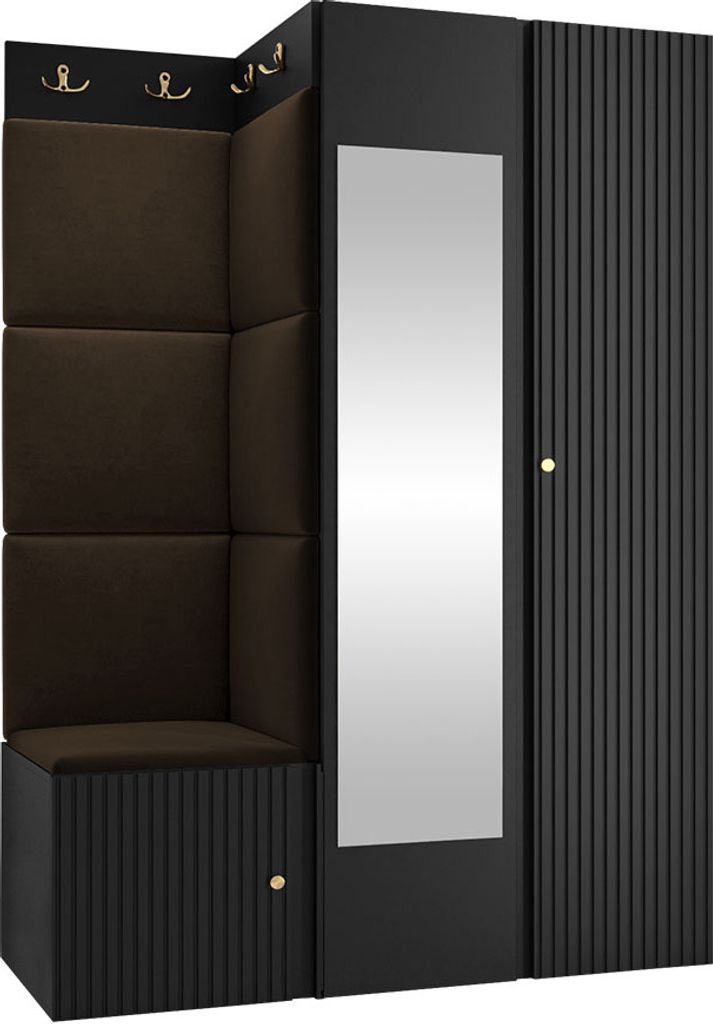 MIRJAN24 Garderoben-Set Orion Ryfel Slim XXIV, Kleiderschrank, Schuhschrank, Kleiderhakenbrett, 7x Paneel 42x42, Spiegel, 8 Kleiderhaken, Metallgri...