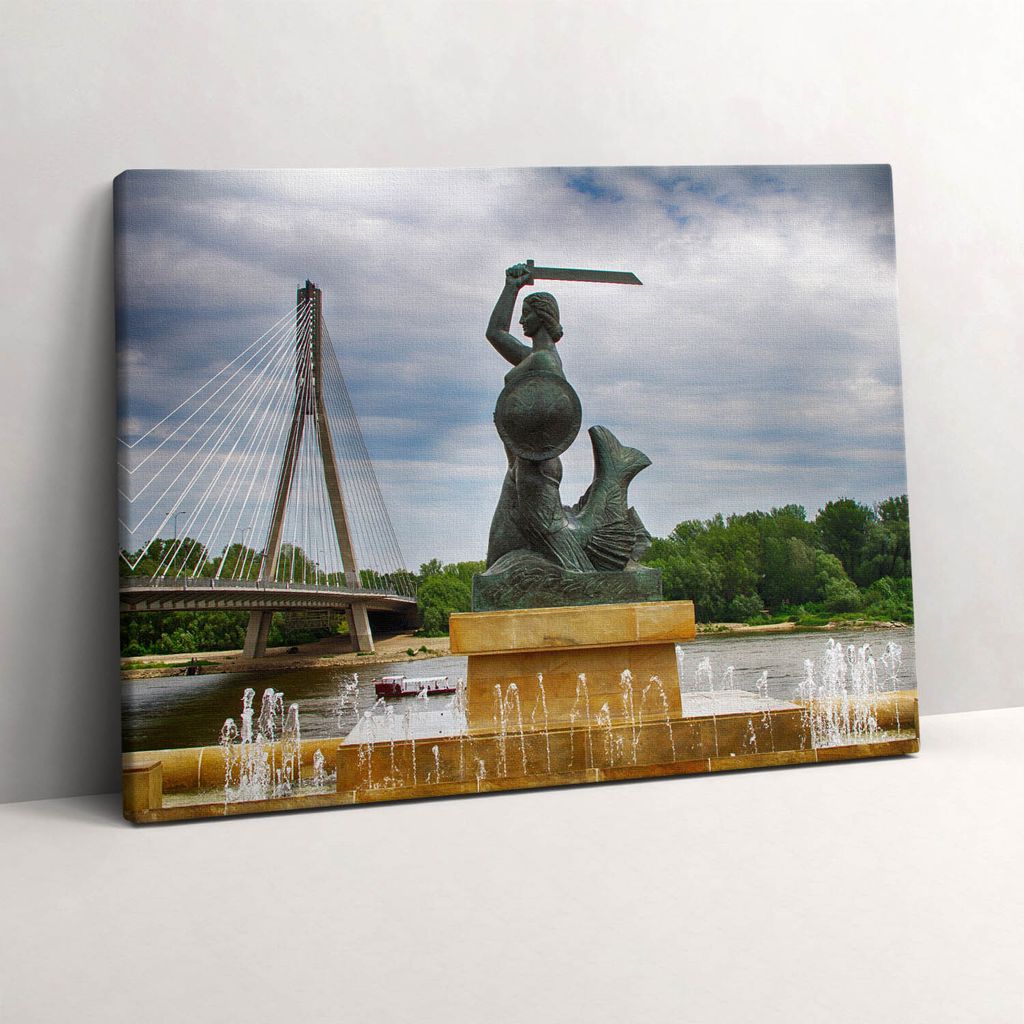 Meerjungfrau-Denkmal in Warschau – Leinwandbild Wandbild – 80x60 cm – Leinwandbilder – Wandbilder – Schlafzimmer – Flur