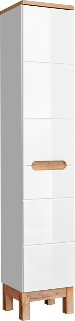 Badezimmerschrank, 35 Cm Hoch, Weiß Glänzend, Eiche, 2 Türen, Modern, Stehend