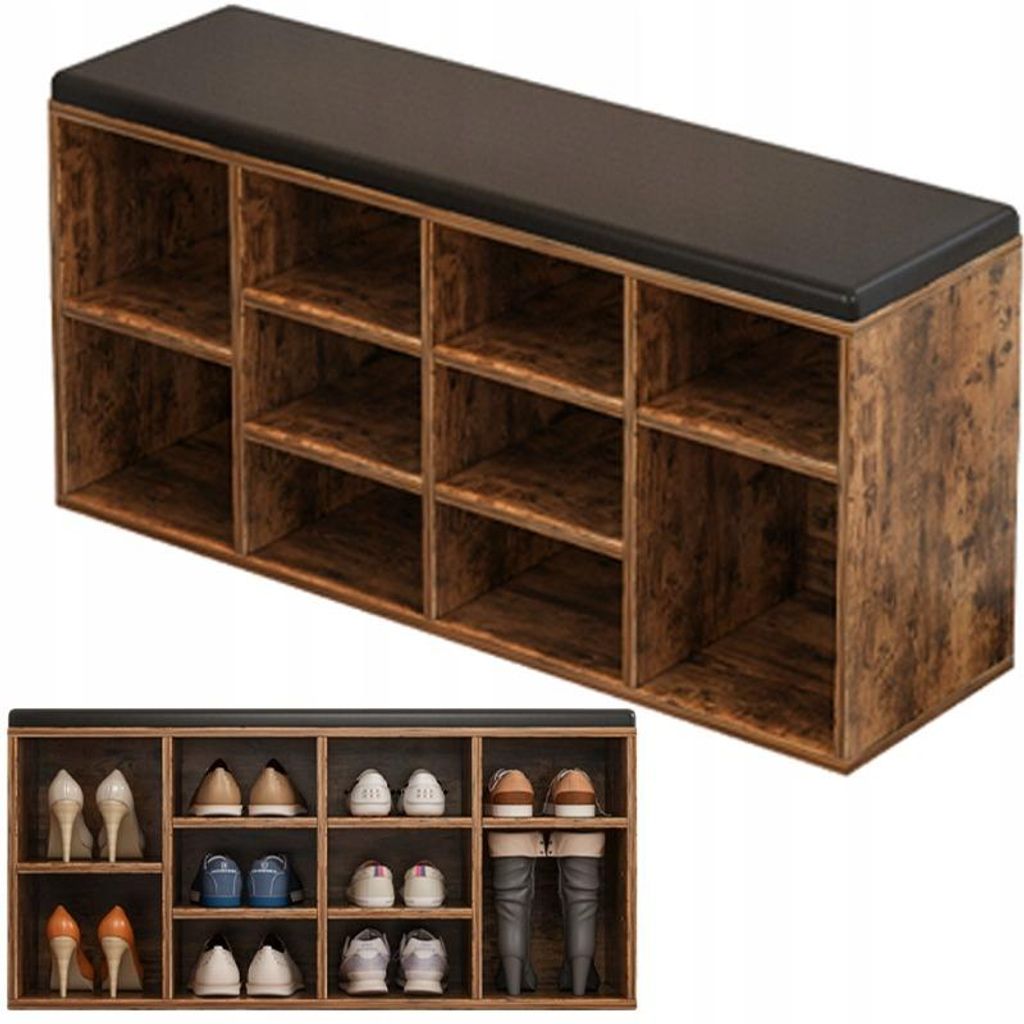Schuhschrank mit Sitzbank für Flur braun rustikal loft 104 cm