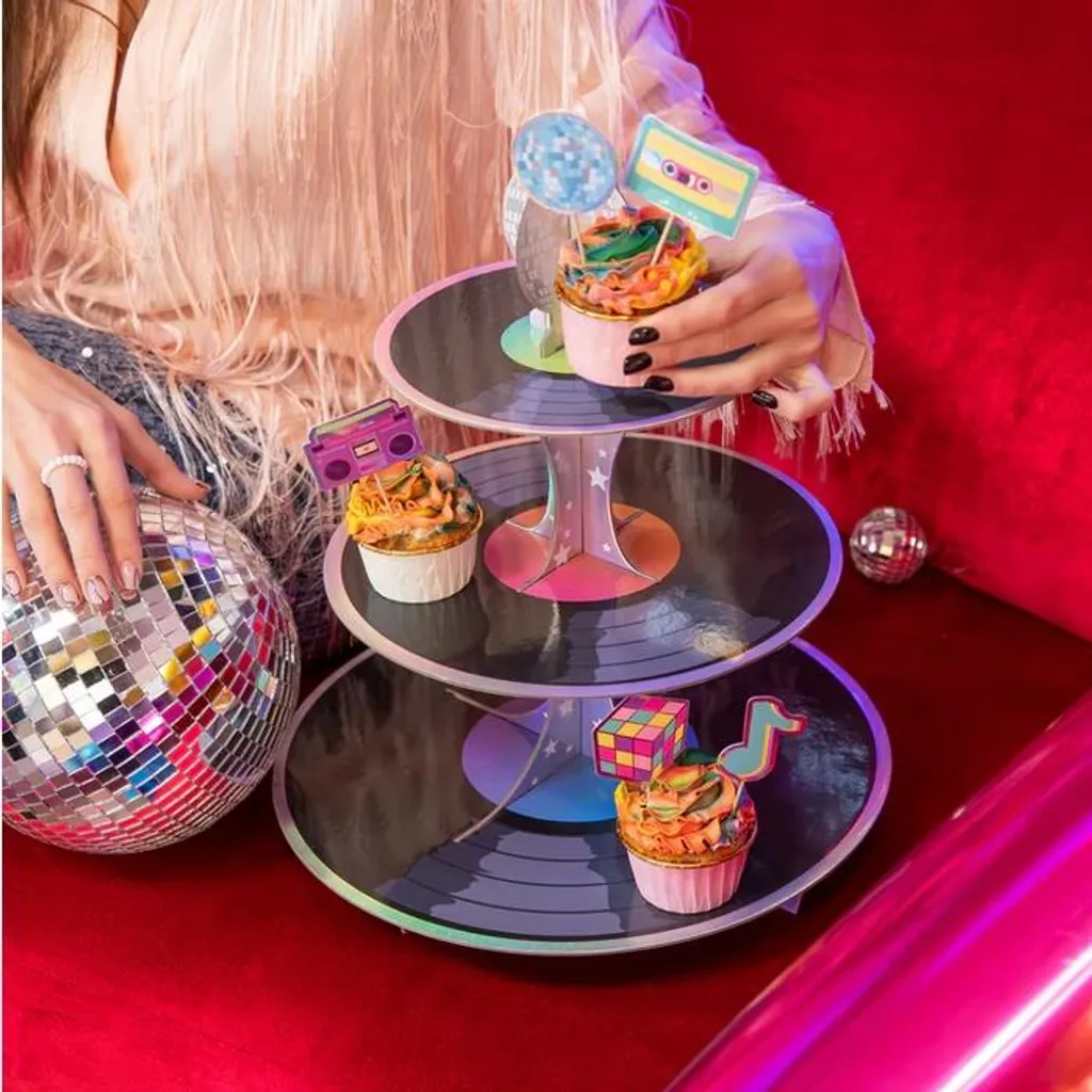 Supporto per muffin cupcakes biscotti retro disco 80s party - 2