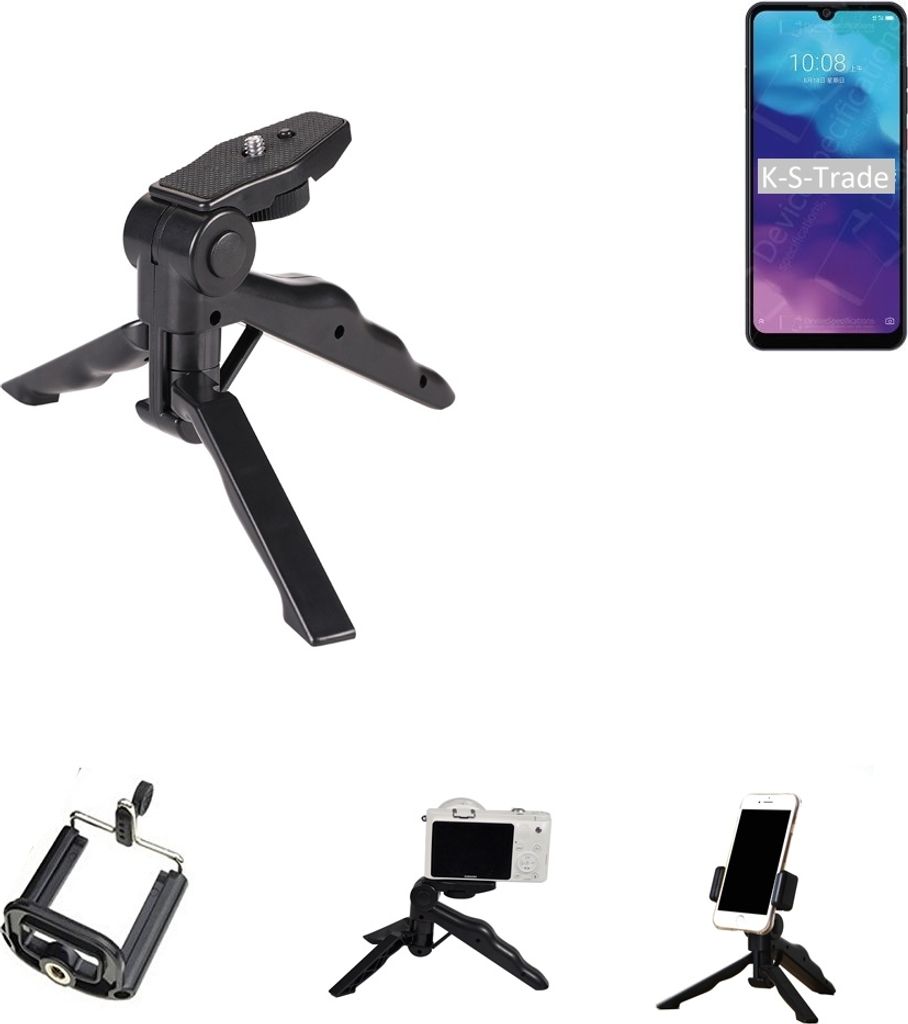 K-S-Trade Stativ Tisch-Ständer Dreibein Handy-Stativ Ständer kompatibel mit ZTE Blade A7s Mini-Stativ Smartphone Tripod Handy-Stativ aus Plastik