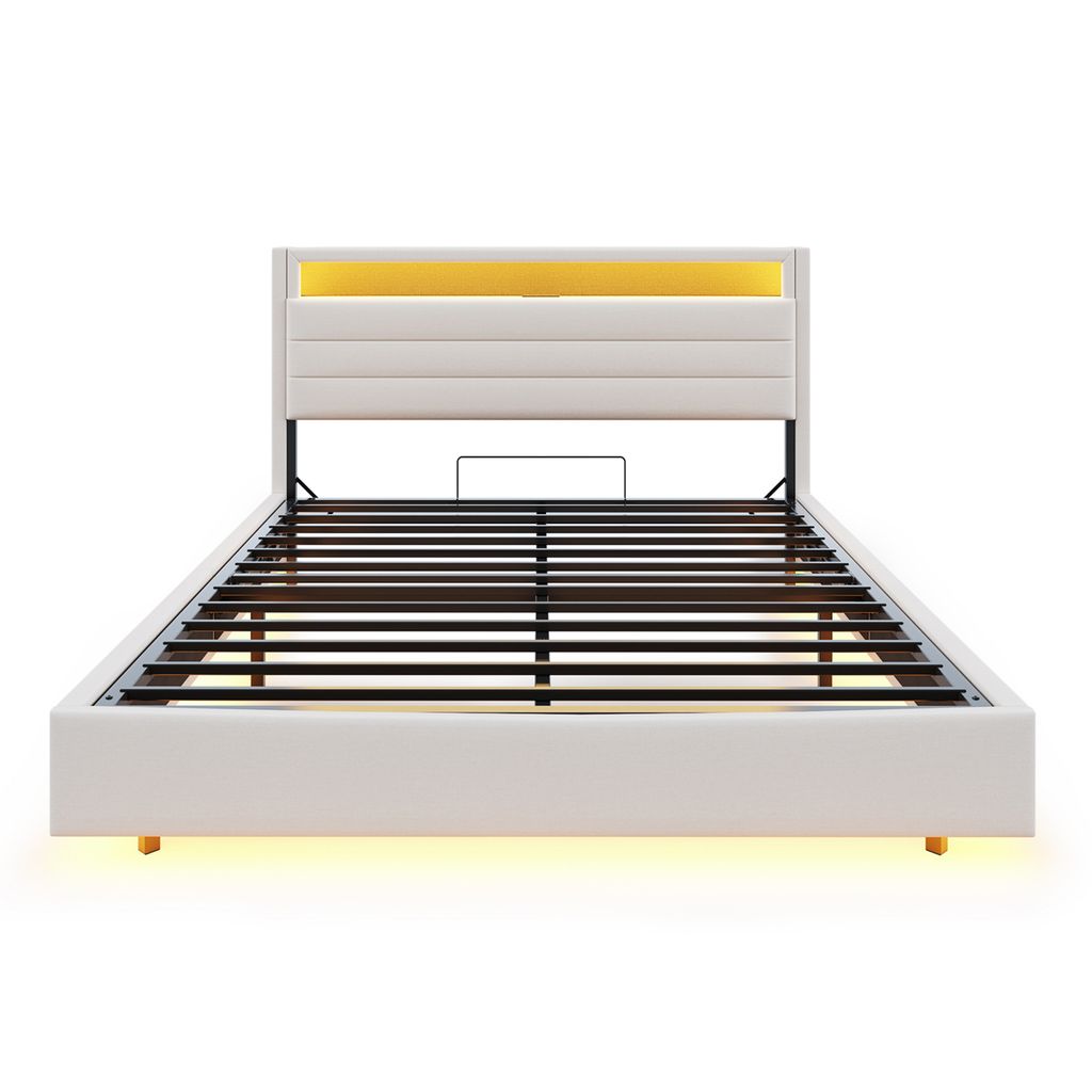 Flieks Polsterbett 140x200cm mit LED & USB, Doppelbett Produktbild 