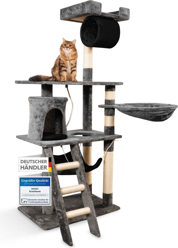 Foxdevil by xonic Stabiler Kratzbaum für Katzen - Vielseitiger Katzenkratzbaum mit Aussichtsplattform, Hängematte, Kuschelhöhle, Spielkordel, ...