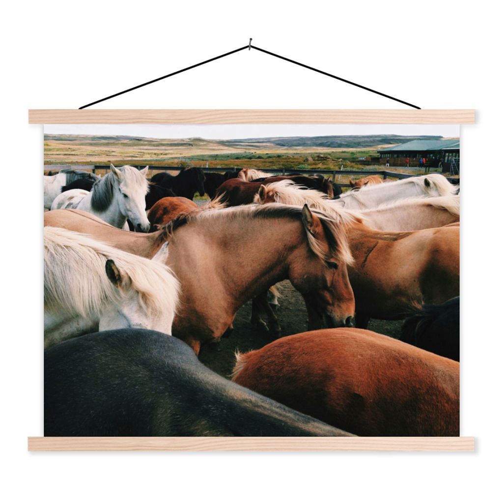 MuchoWow Textilposter Pferde - Tiere - Spiel 60x45 cm mit holzfarbenen Rahmen - Bild