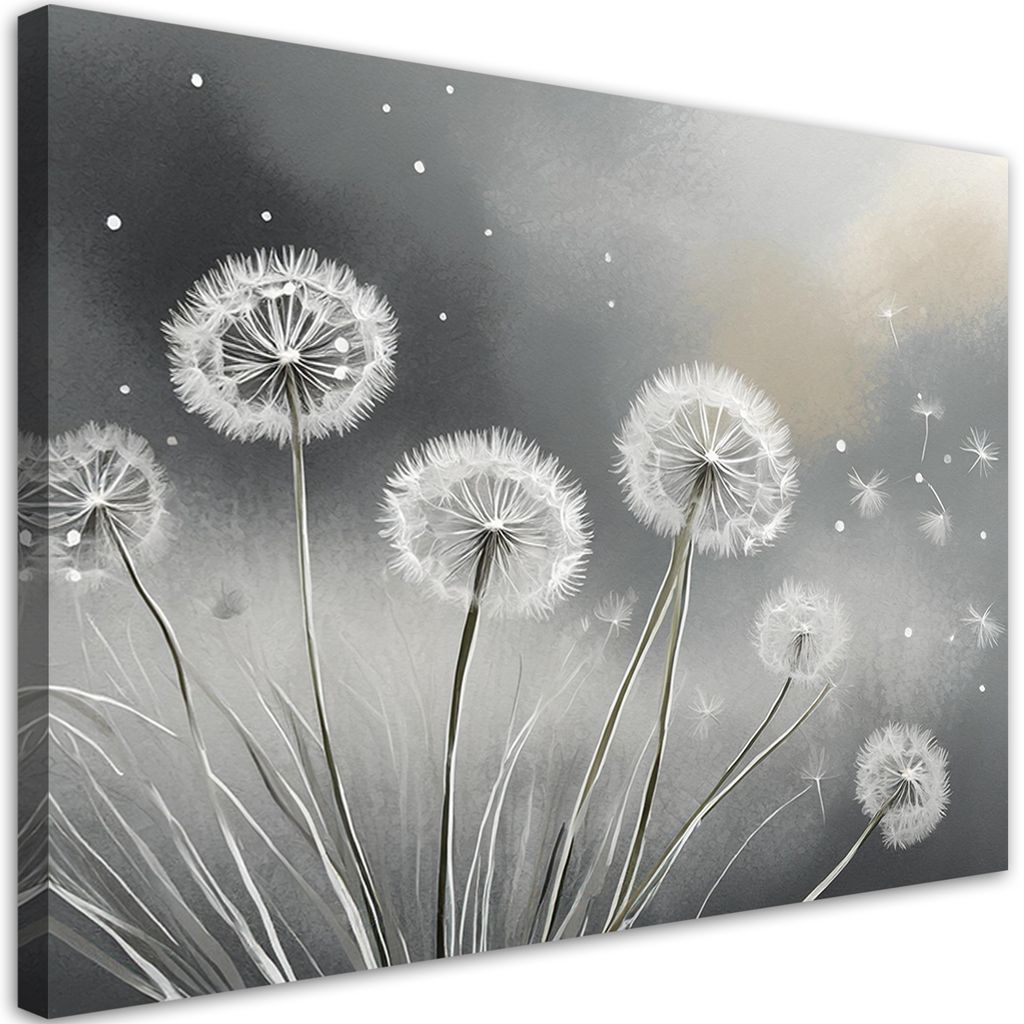 Leinwandbild Löwenzahn Pflanzen Natur 60x40 Feeby Grau bild für die wand bereit zum aufhängen