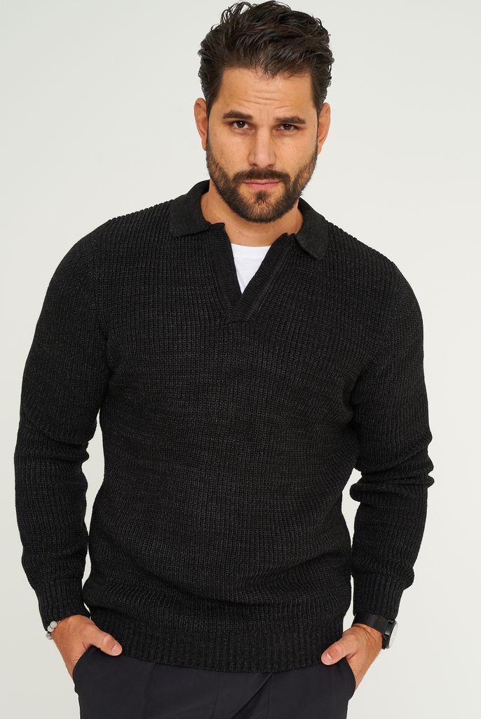 CARISMA Herren Strickpullover CRALYTUS Herren Grobstrick Pulli mit Polo-Kragen Winterpullover