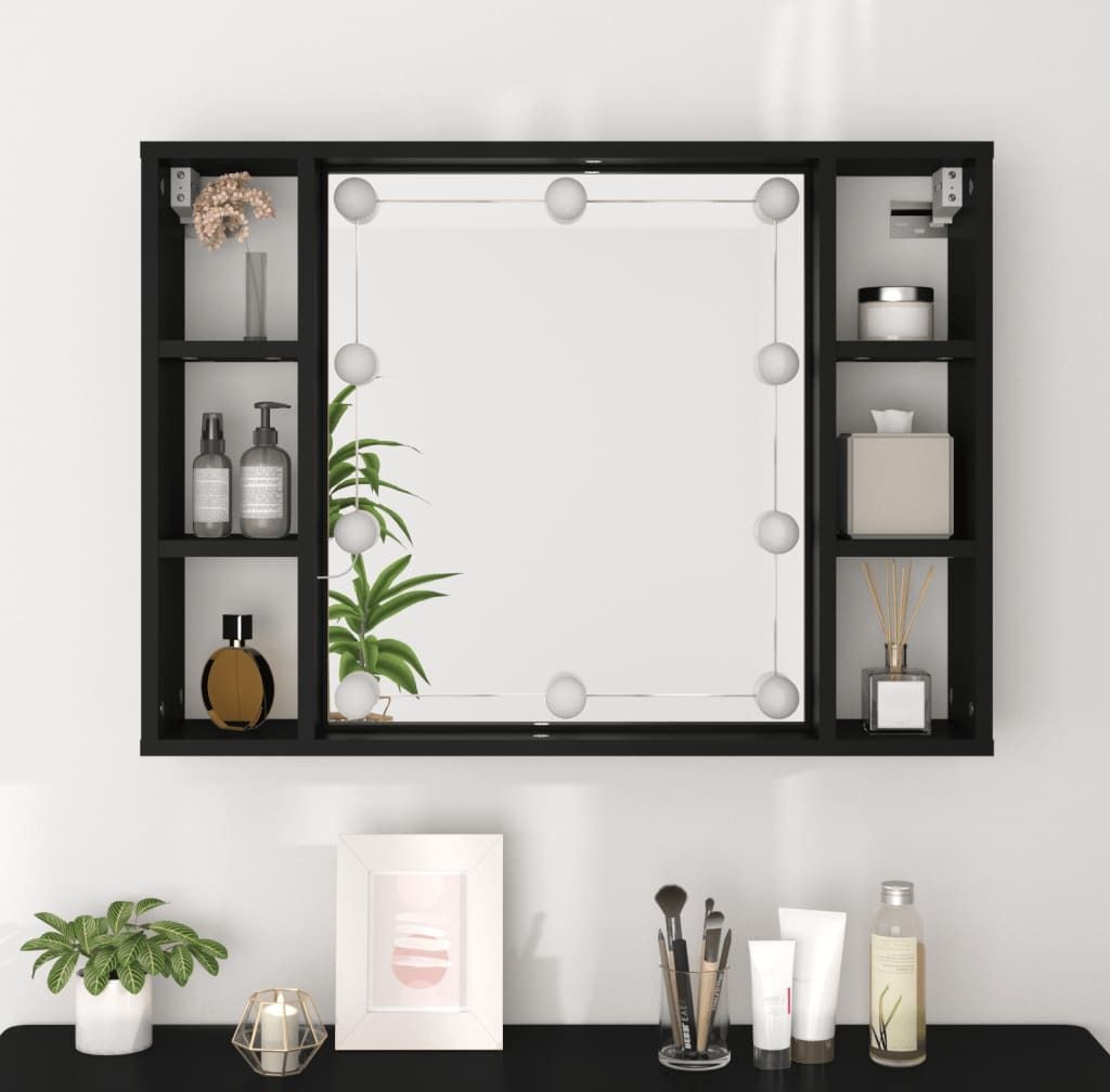 vidaXL Spiegelschrank mit LED Schwarz 76x15x55 cm Produktbild 3